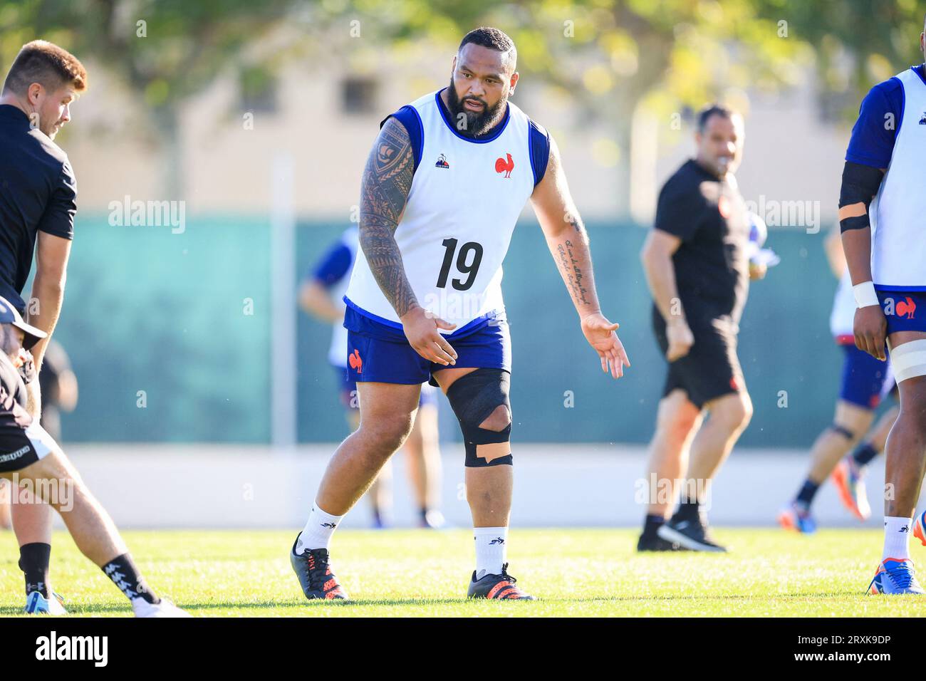 Uini Atonio of France during the Rugby World Cup training of team France at Stade Georges Carcassonne on September 25, 2023 in Aix en Provence, France. Photo by Baptiste Paquot/ABACAPRESS.COM Stock Photo