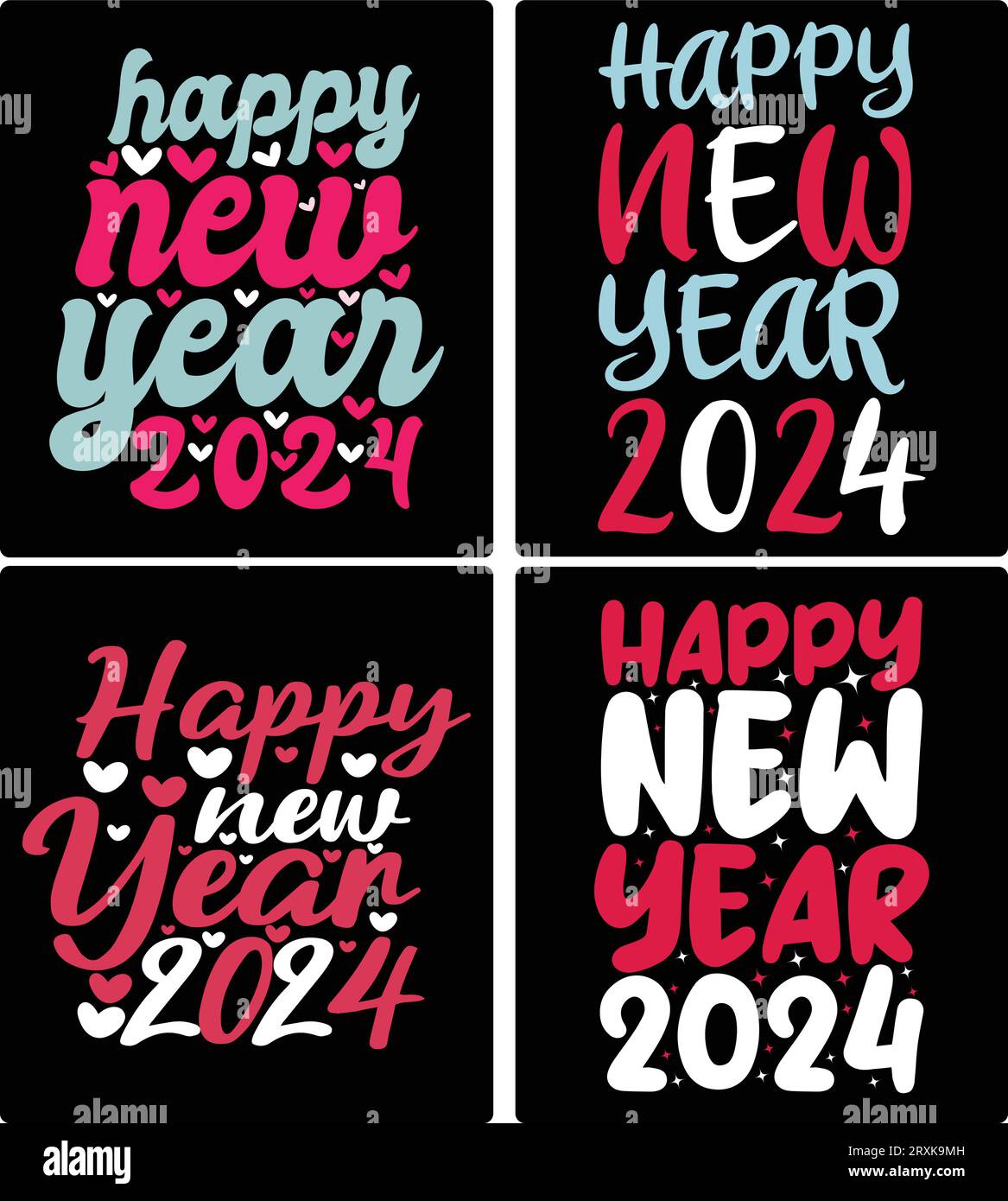 HAPPY NEW YERK 2024 T SHIRT DESIGN.. if you want you can use it for other purpose like mug design, sticker design, water bottle design and etc Stock Vector