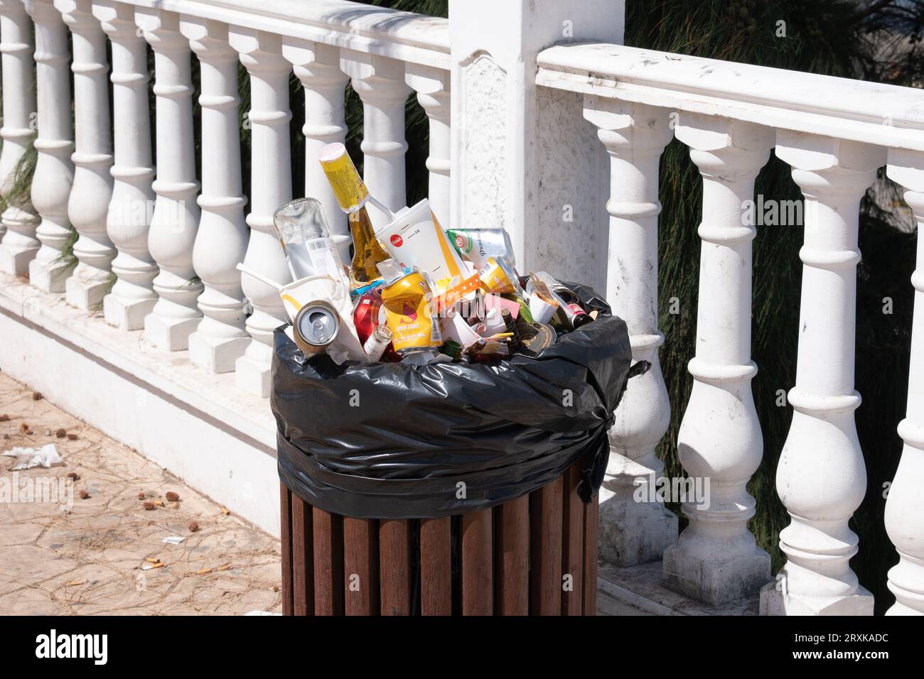 garbage can full of assorted garbage. Recycling and environmental care Stock Photo