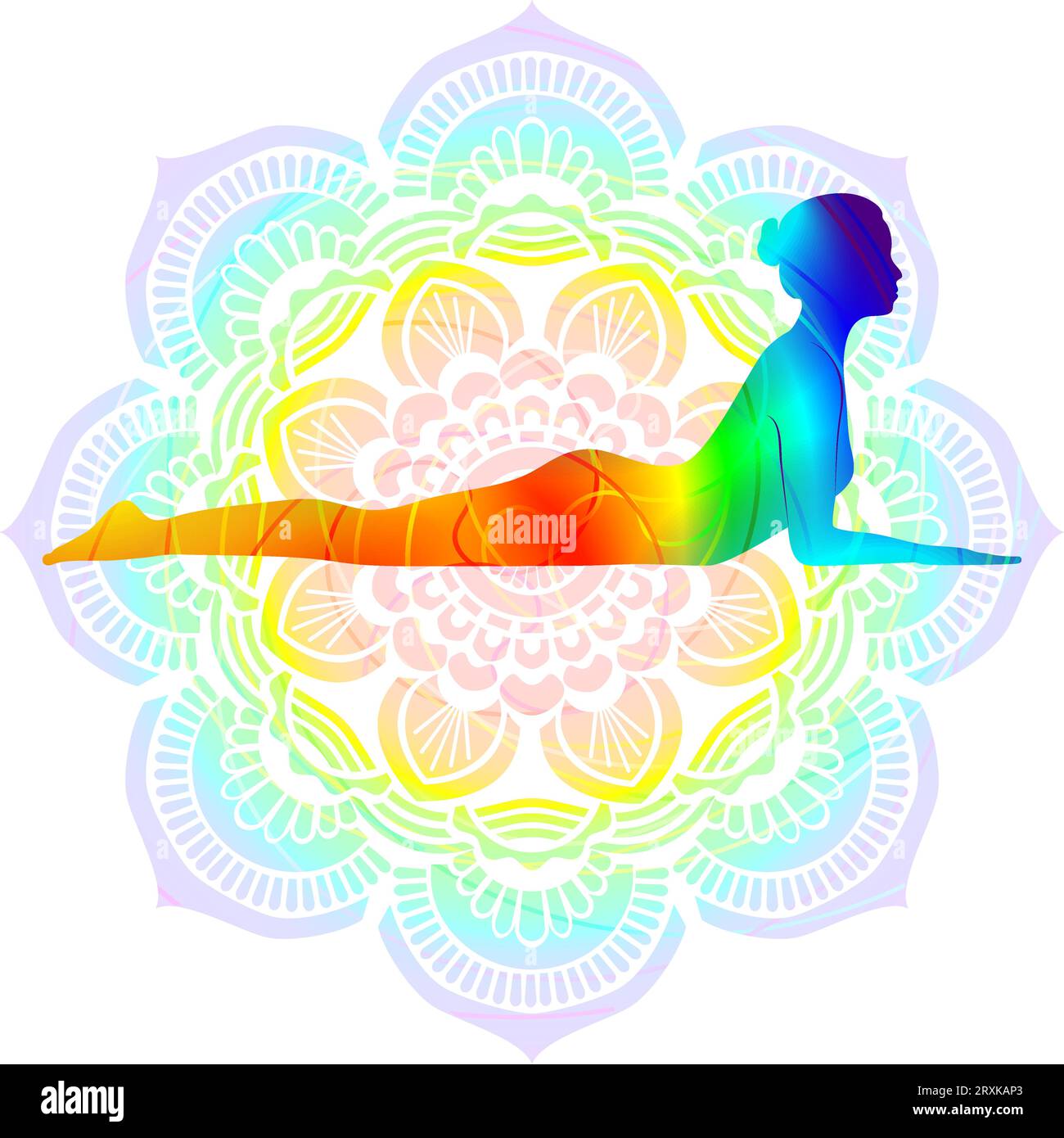 Colorful Silhouette Yoga Posture. Sphinx Pose. Salamba Bhujangasana Or 