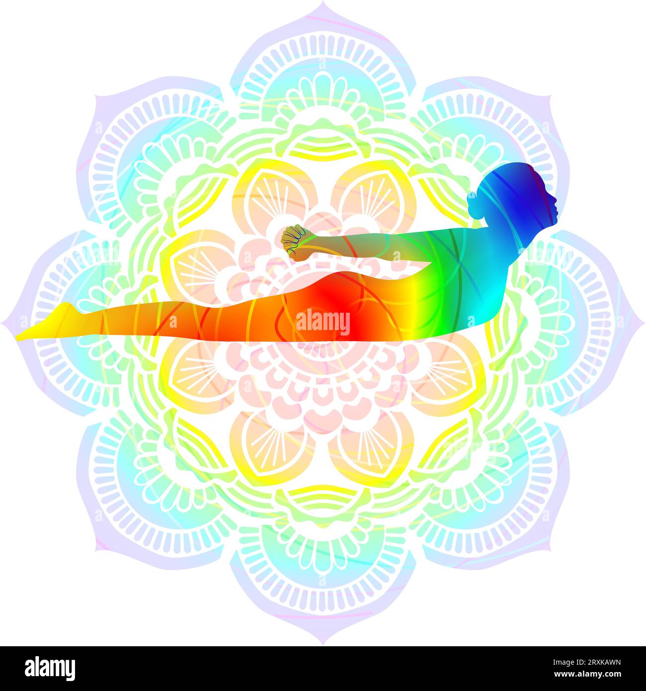 Colorful silhouette yoga posture. Snake pose. Sarpasana. Isolated ...