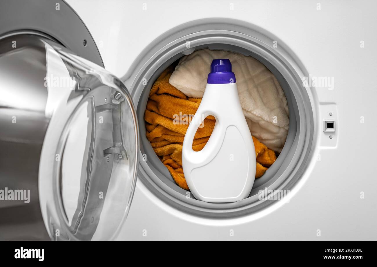Detergent for washing blankets and pillows. Stock Photo