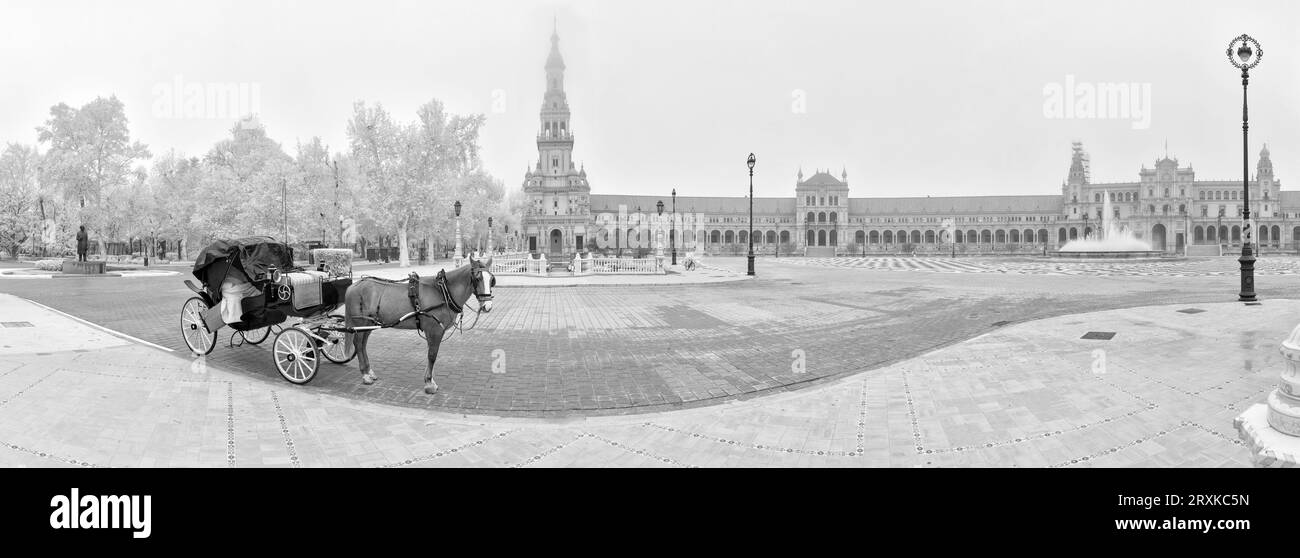 Infrared view of Plaza de Espana, Seville, Andalusia, Spain Stock Photo