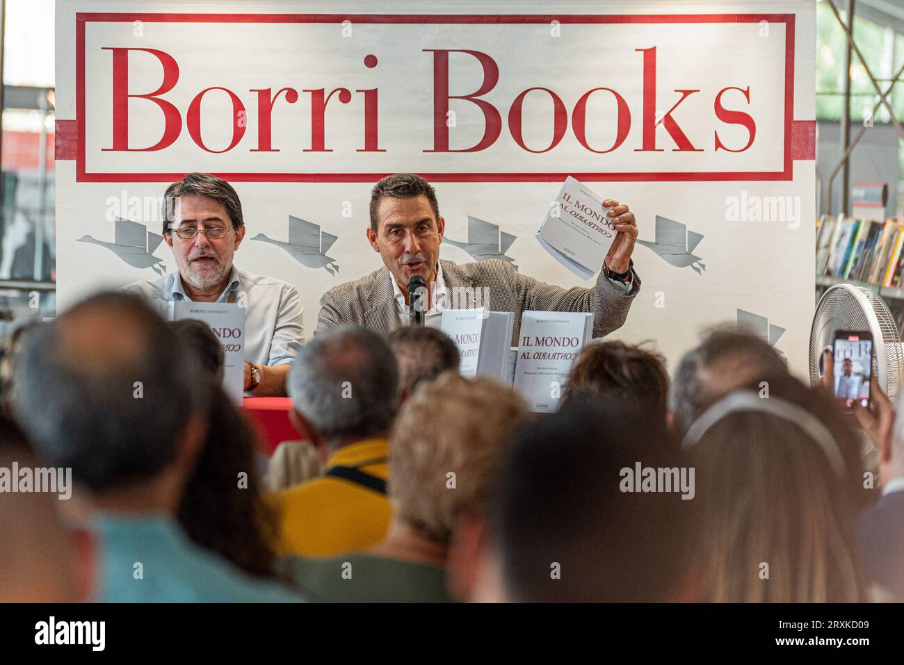 Rome, Italy. 22nd Sep, 2023. The publisher Adolfo Morganti and the Italian army general Roberto Vannacci during the presentation of the second edition of the controversial book ''Il mondo al contrario''. (Photo by Vincenzo Nuzzolese/NurPhoto) Credit: NurPhoto SRL/Alamy Live News Stock Photo