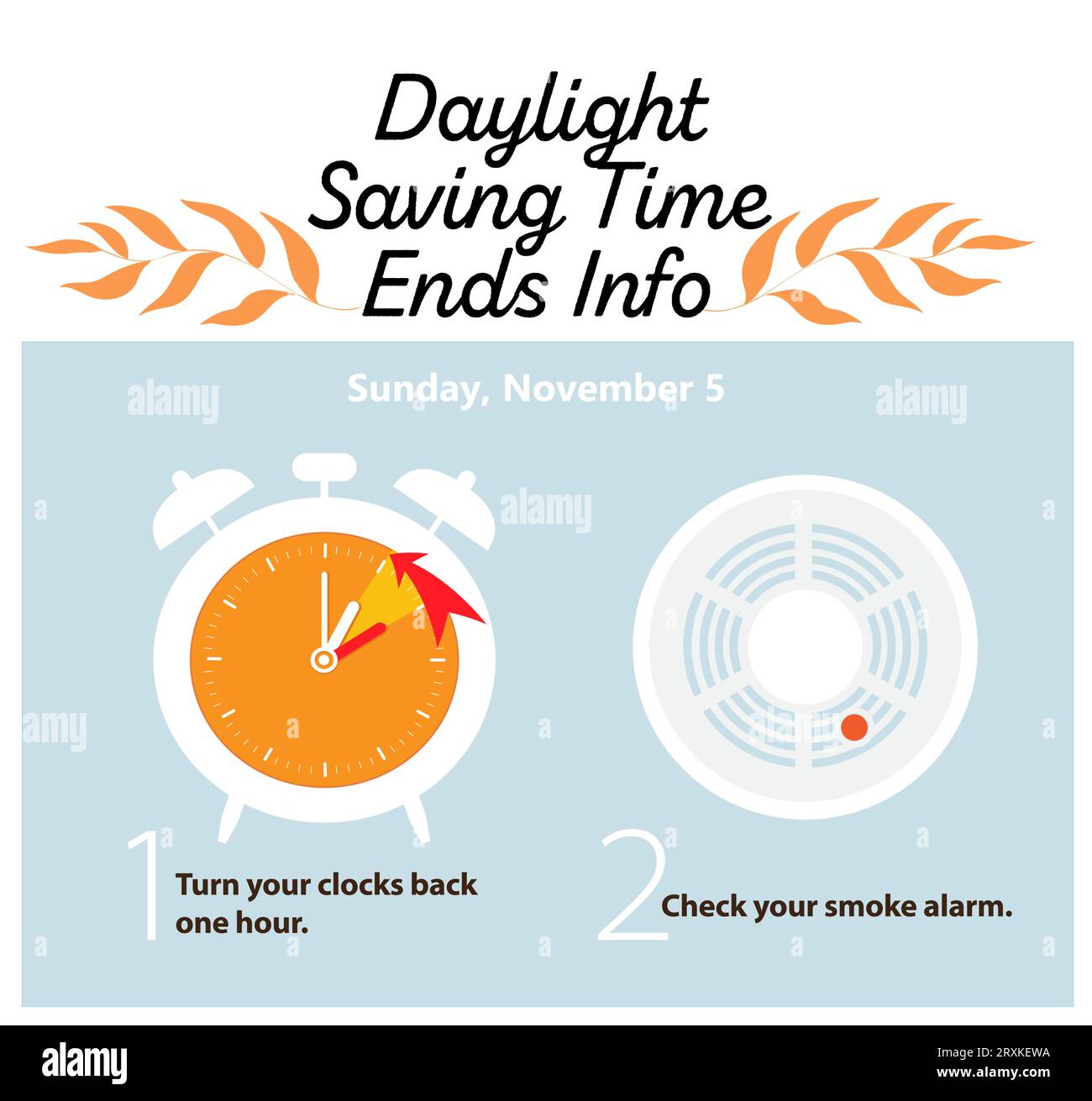 Daylight Saving Time ends concept. Web Banner Reminder with fall backward  time. Vector illustration with clocks turning to an hour back Stock Vector  Image & Art - Alamy