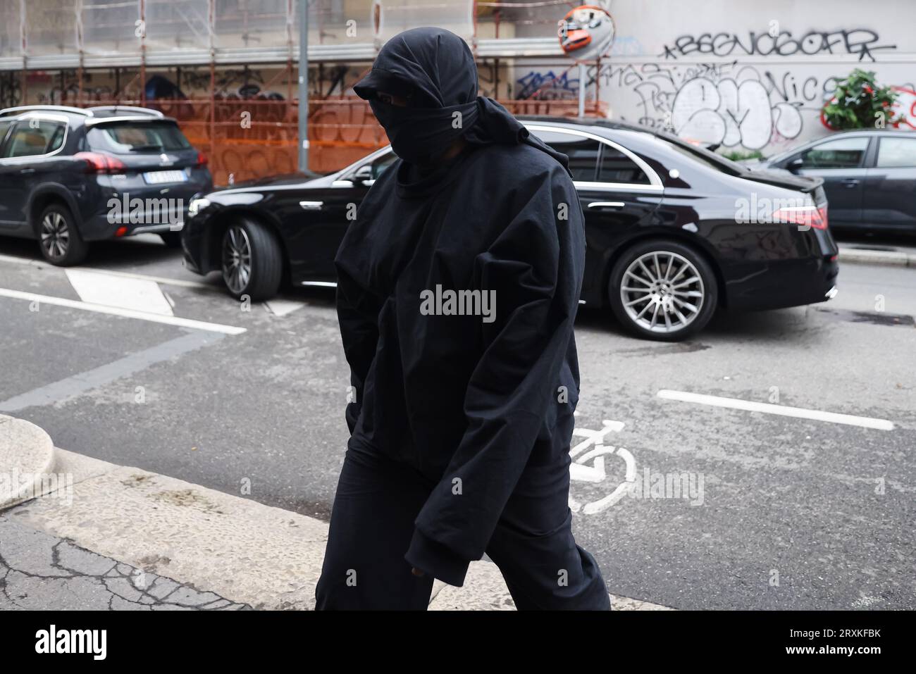 Kanye West is seen during the Milan Fashion Week Womenswear Spring