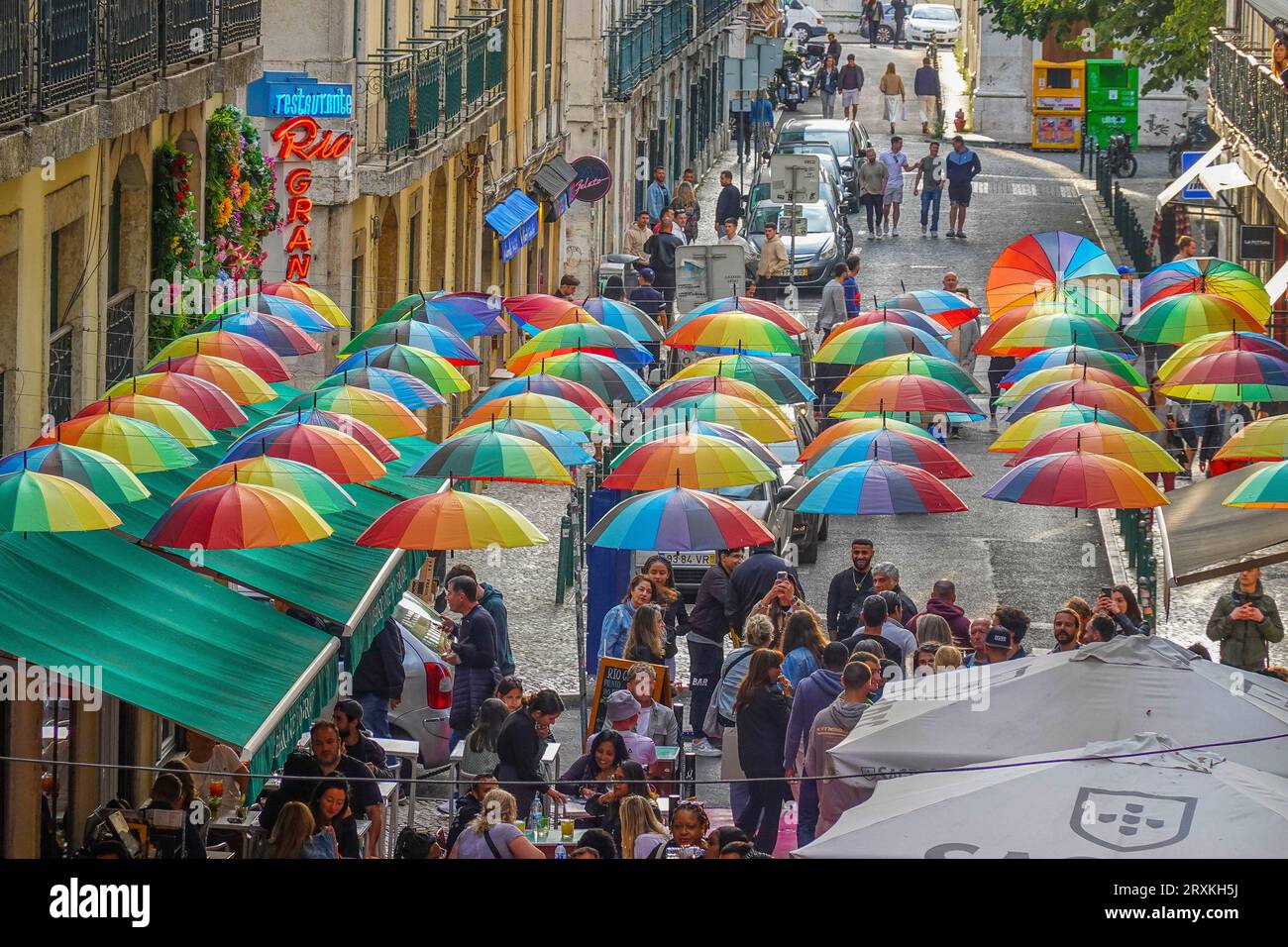 Portugal, Lisbon, Rua Nova do Carvalho or The Pink Street, in Cais do