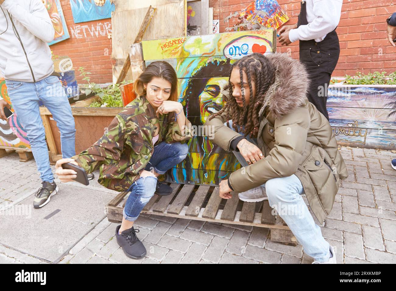 Young couple taking selfie together Stock Photo