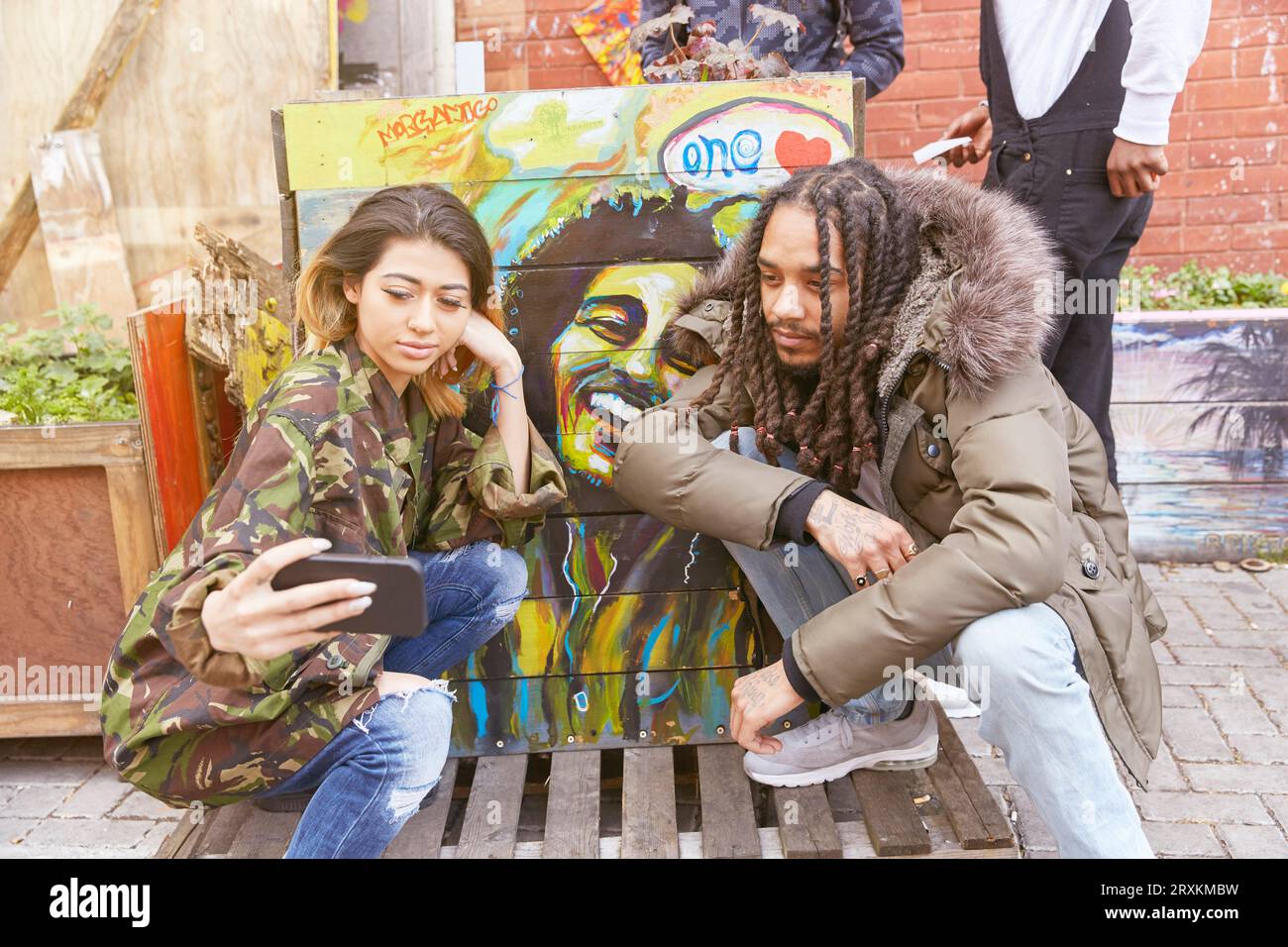 Young couple taking selfie together Stock Photo