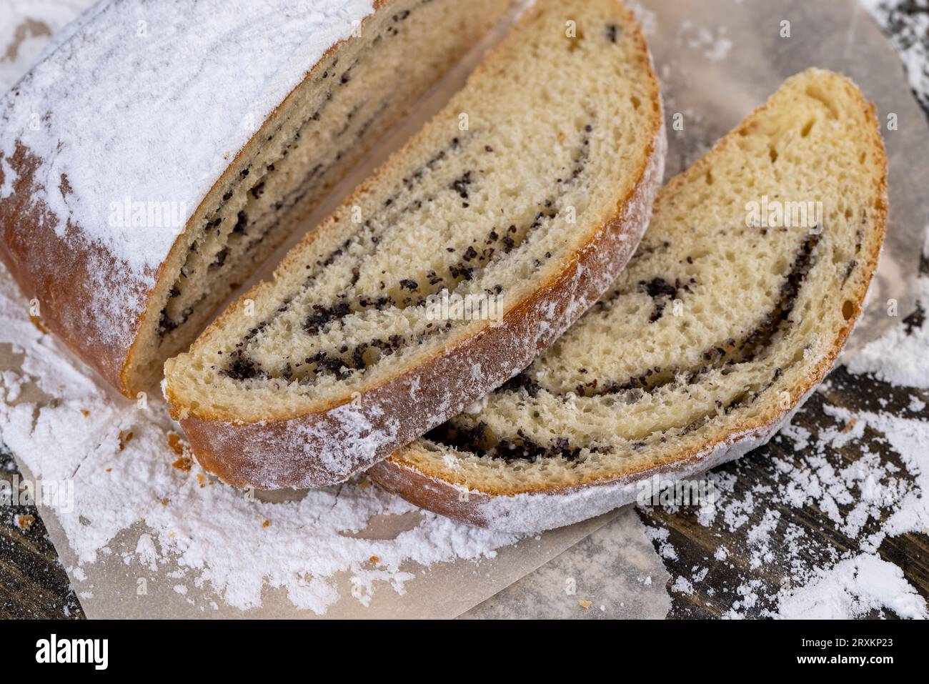 Wheat Bun with Poppy seed filling, sweet poppy seed filling is used in