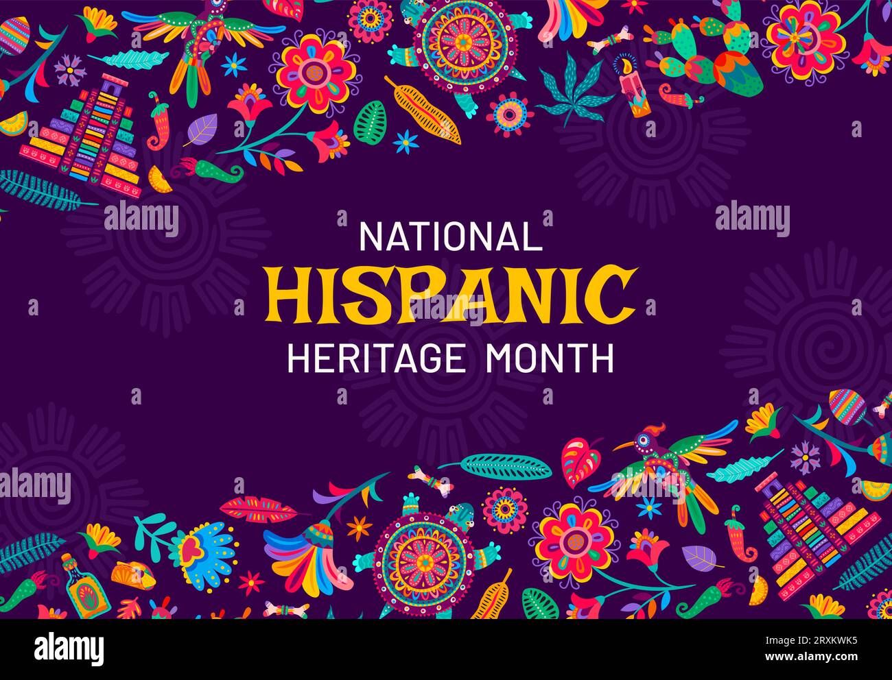 National Hispanic Heritage Month Banner With Alebrije Pattern Vector