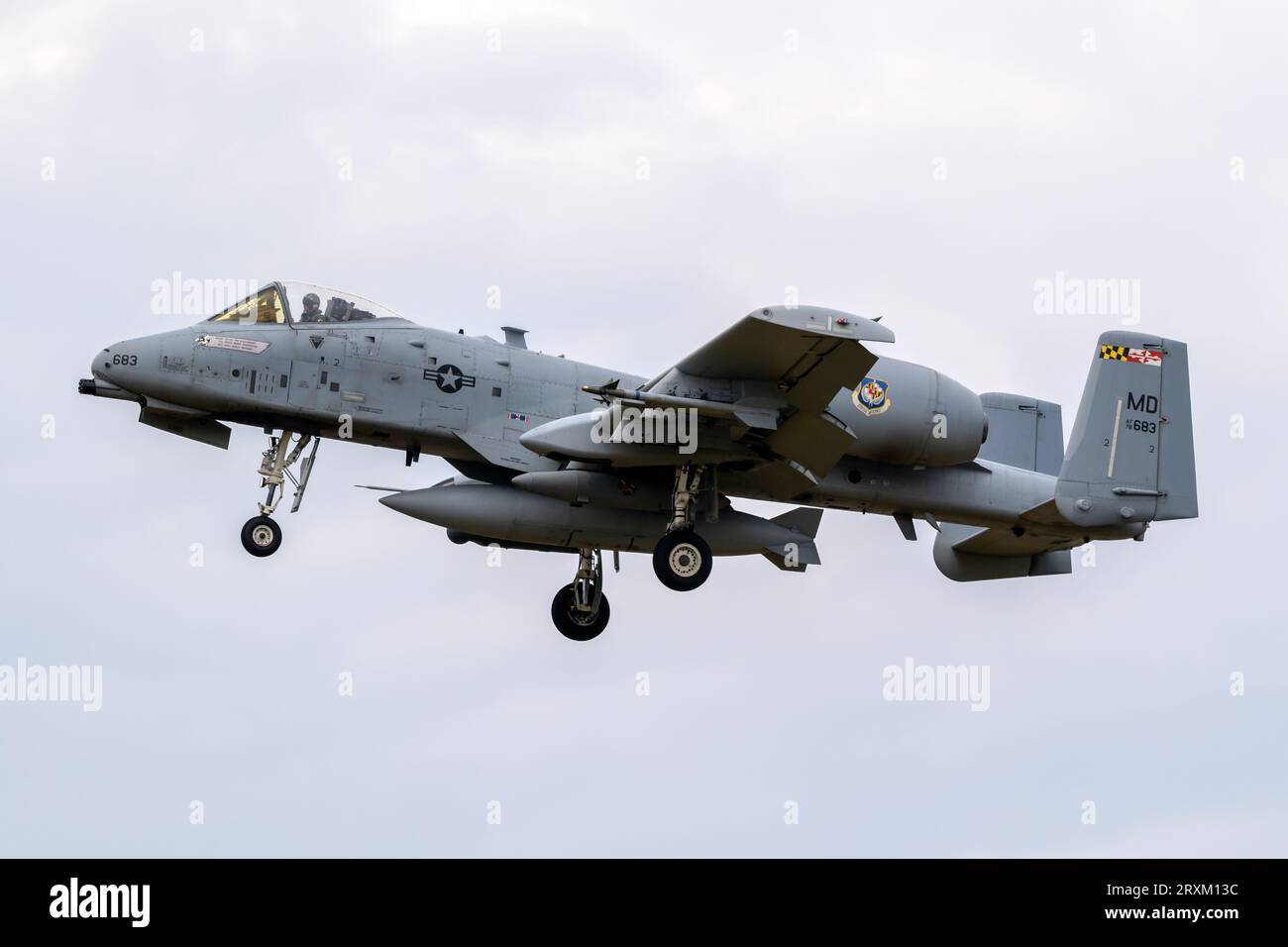 US Air Force A-10C Thunderbolt II attack aircraft from Maryland Air National Guard arriving at Jagel Airbase for NATO exercise Air Defender 2023. Jage Stock Photo