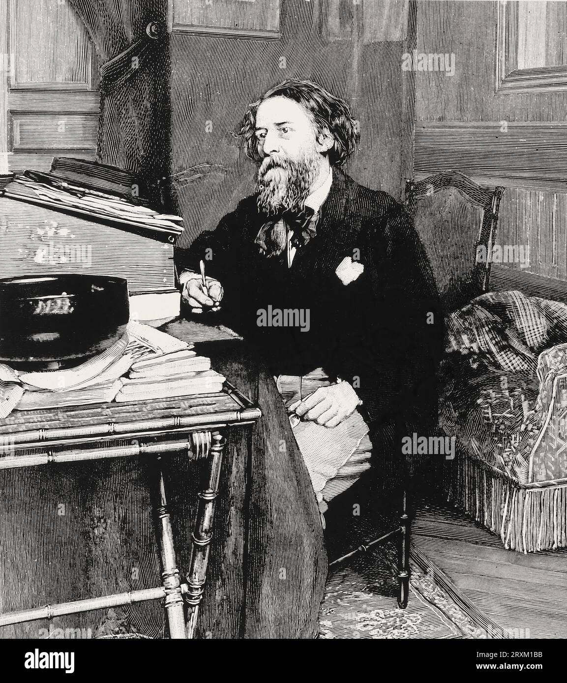 Alphonse Daudet dans son bureau de Champrosay. - Alphonse Daudet in his ...