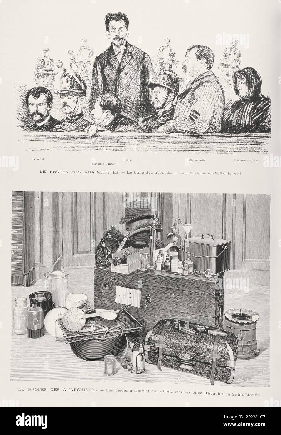 Le procès des anarchistes. - The trial of the anarchists. - Extract from ' L'Illustration, Journal Universel ' Vintage French illustrated newspaper 1893 Stock Photo