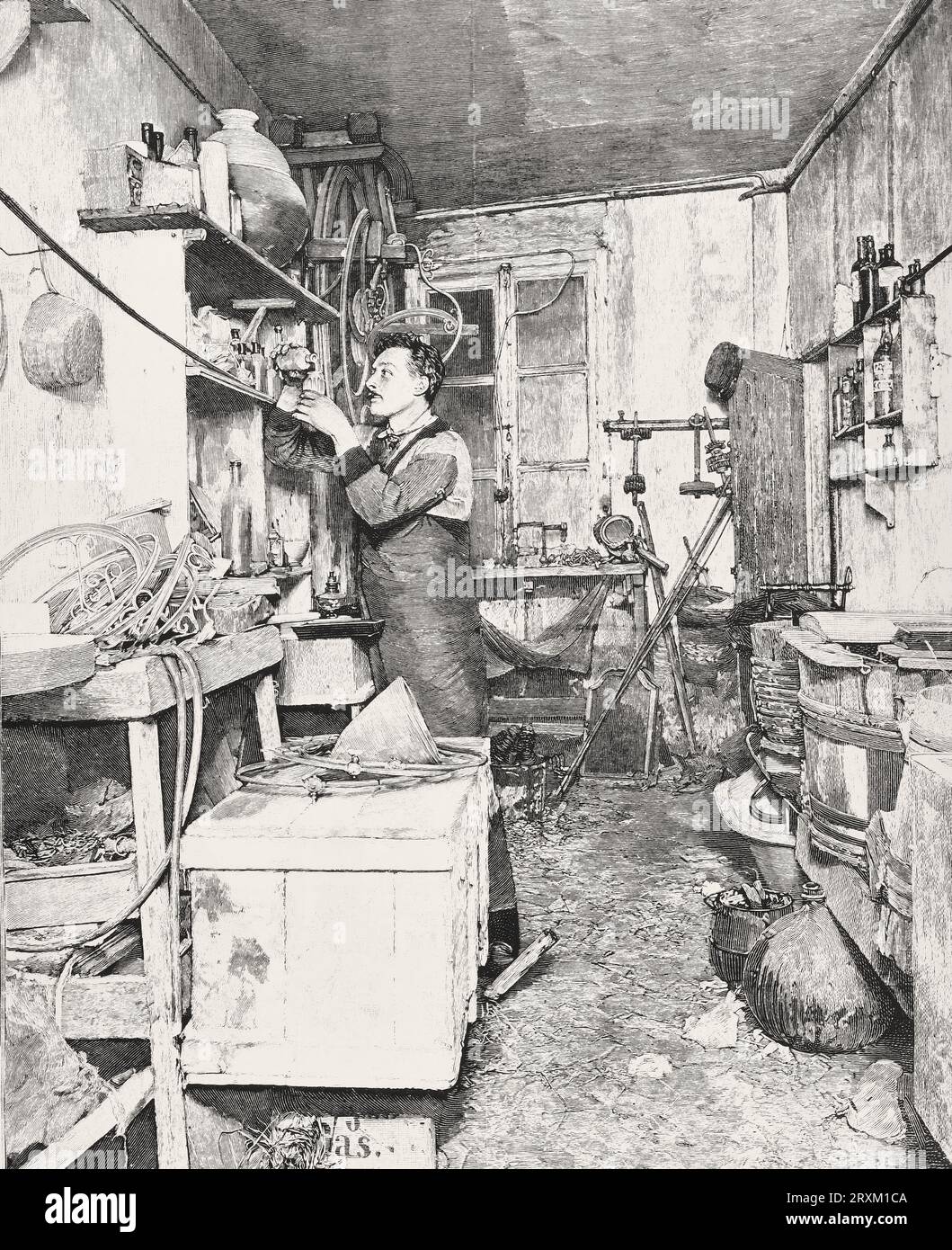 Un laboratoire d'anarchistes. - A laboratory of anarchists.- Extract from ' L'Illustration, Journal Universel ' Vintage French illustrated newspaper 1893 Stock Photo