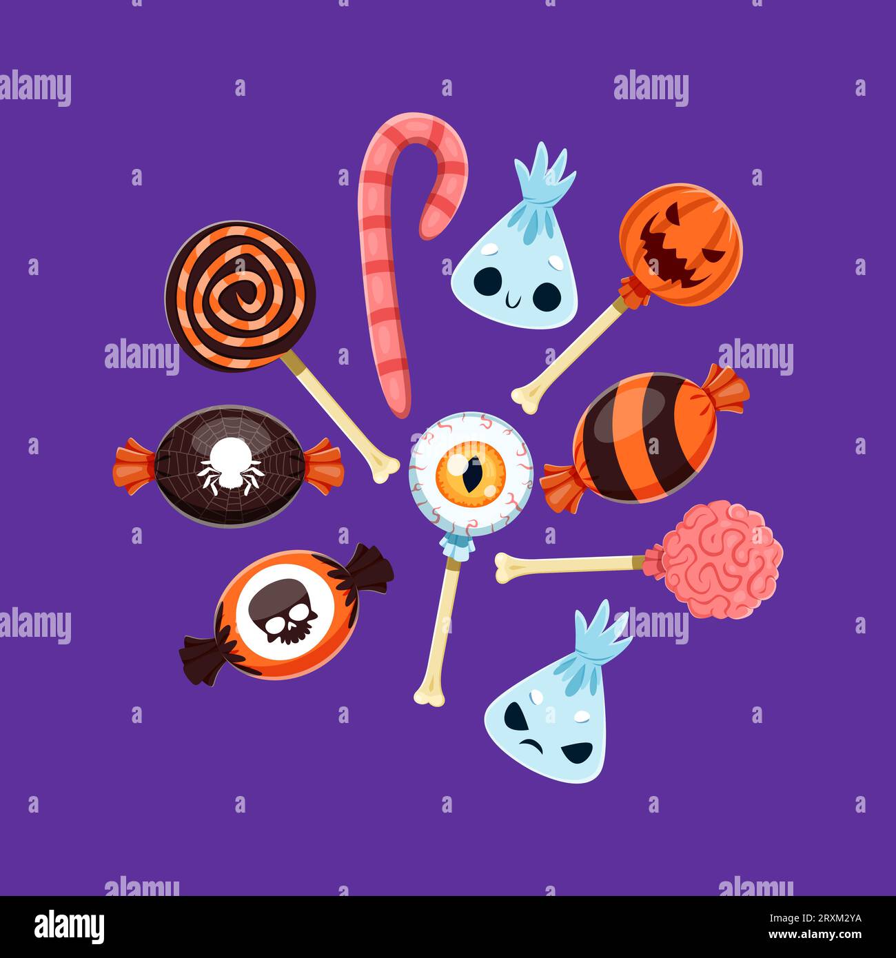 Halloween sweets for trick or treat horror holiday, cartoon vector