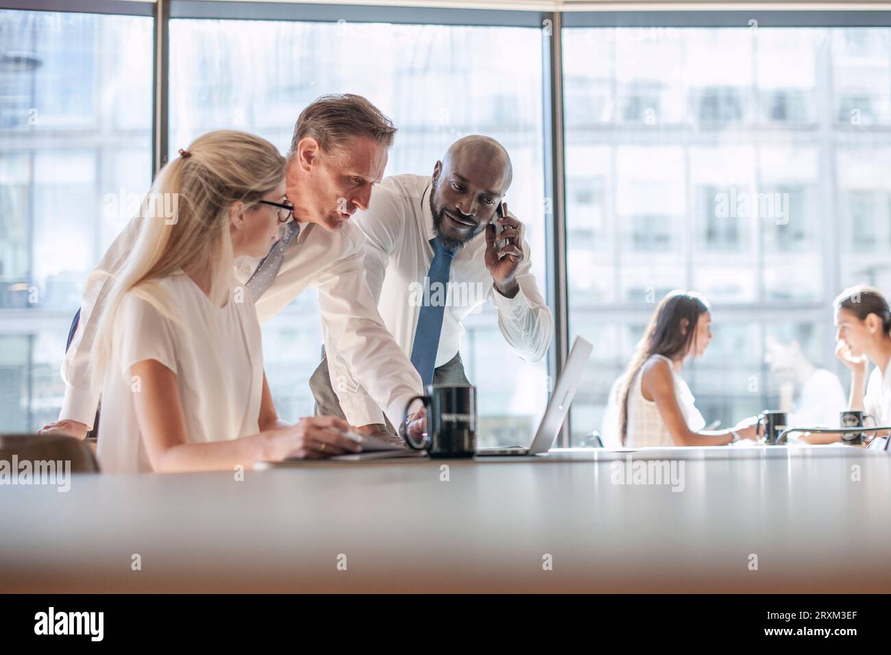 Colleagues using laptop Stock Photo