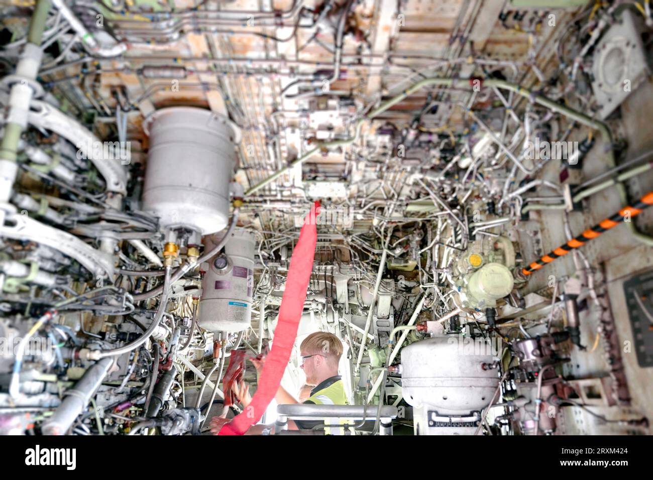 Man working inside airplane stock photo alamy