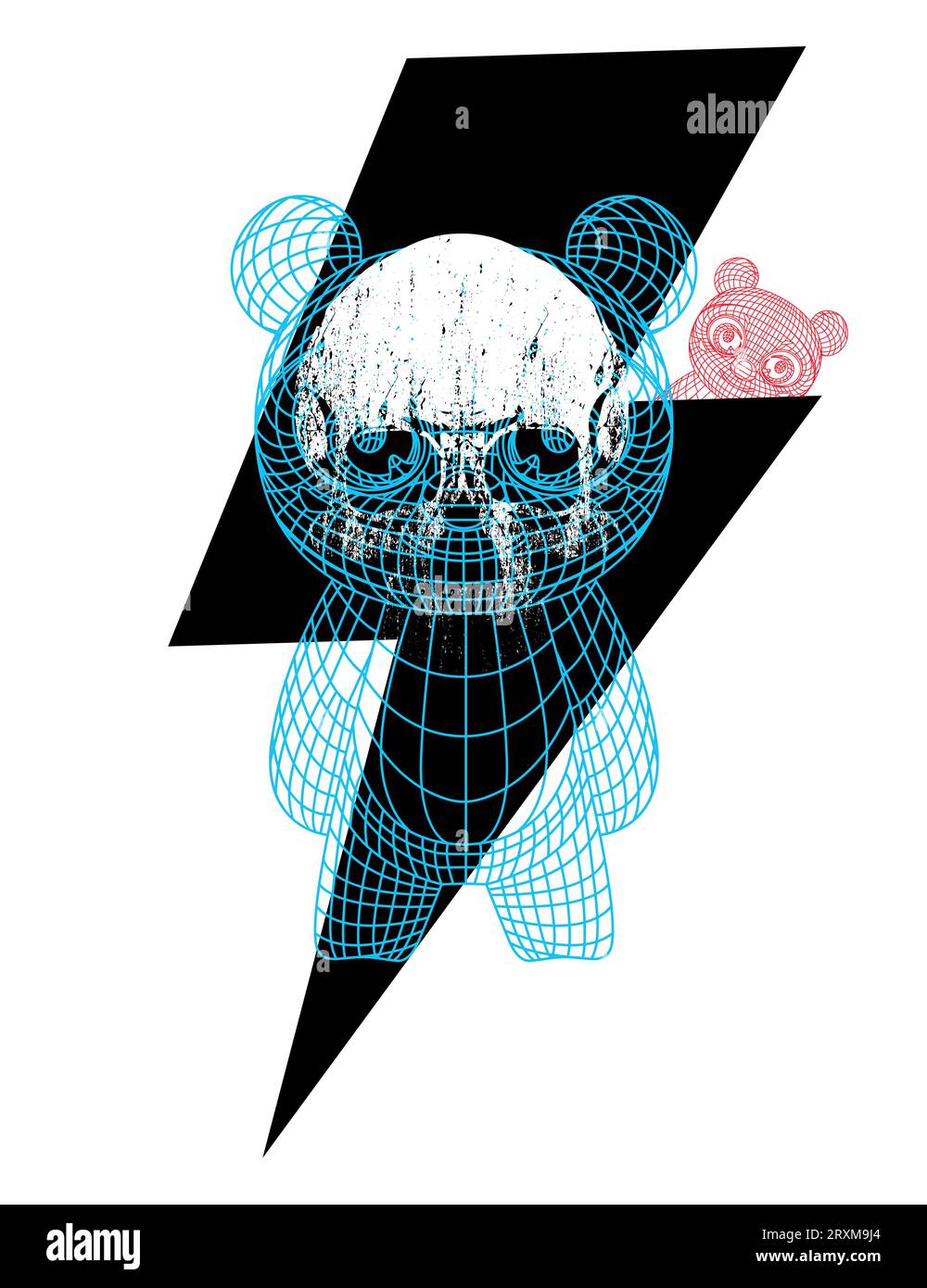 Thunderbolt symbol t-shirt design with skull and Teddy bear. Futuristic ...