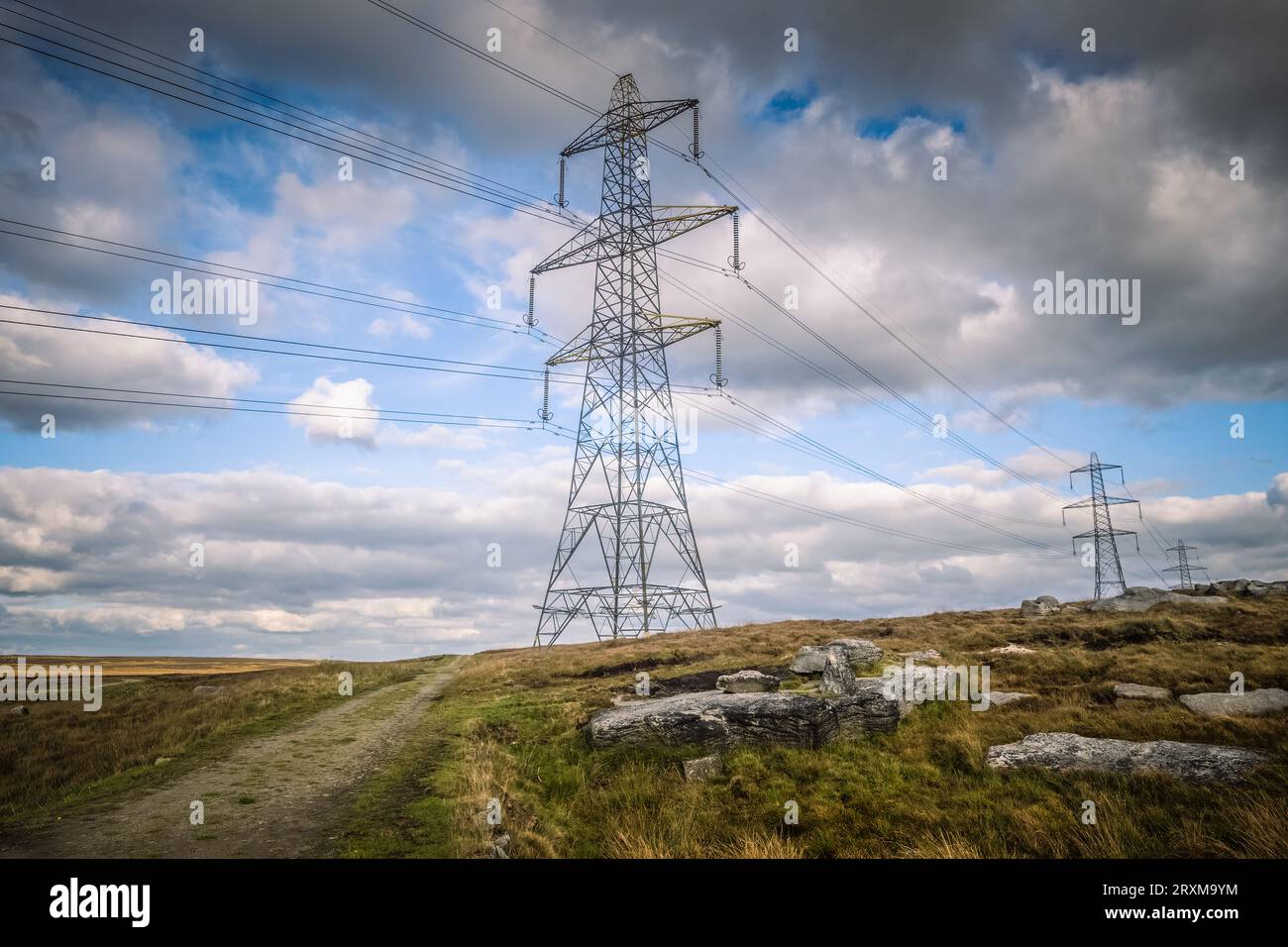 23.09.23 Littleborough, Lancashire, UK.Electric pylons on the Pennine