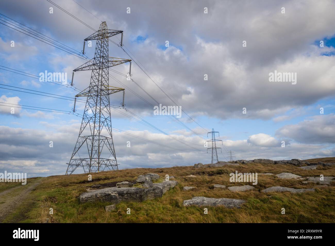 23.09.23 Littleborough, Lancashire, UK.Electric pylons on the Pennine