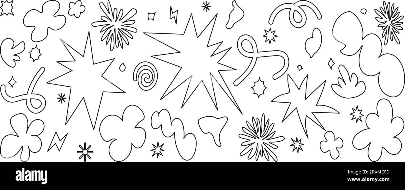 Abstract retro shapes set. Groovy funky flower, bubble, star, loop