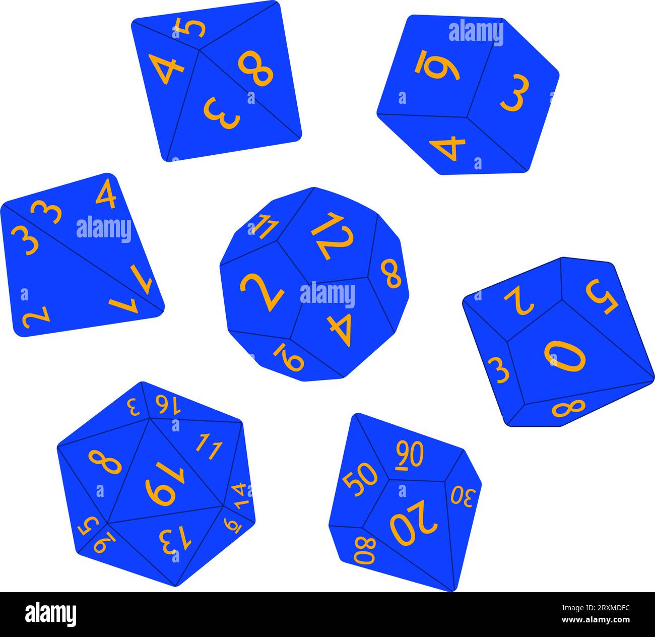 D8 D10 D12 D20 Dice for Board games. Collection of polyhedral dices