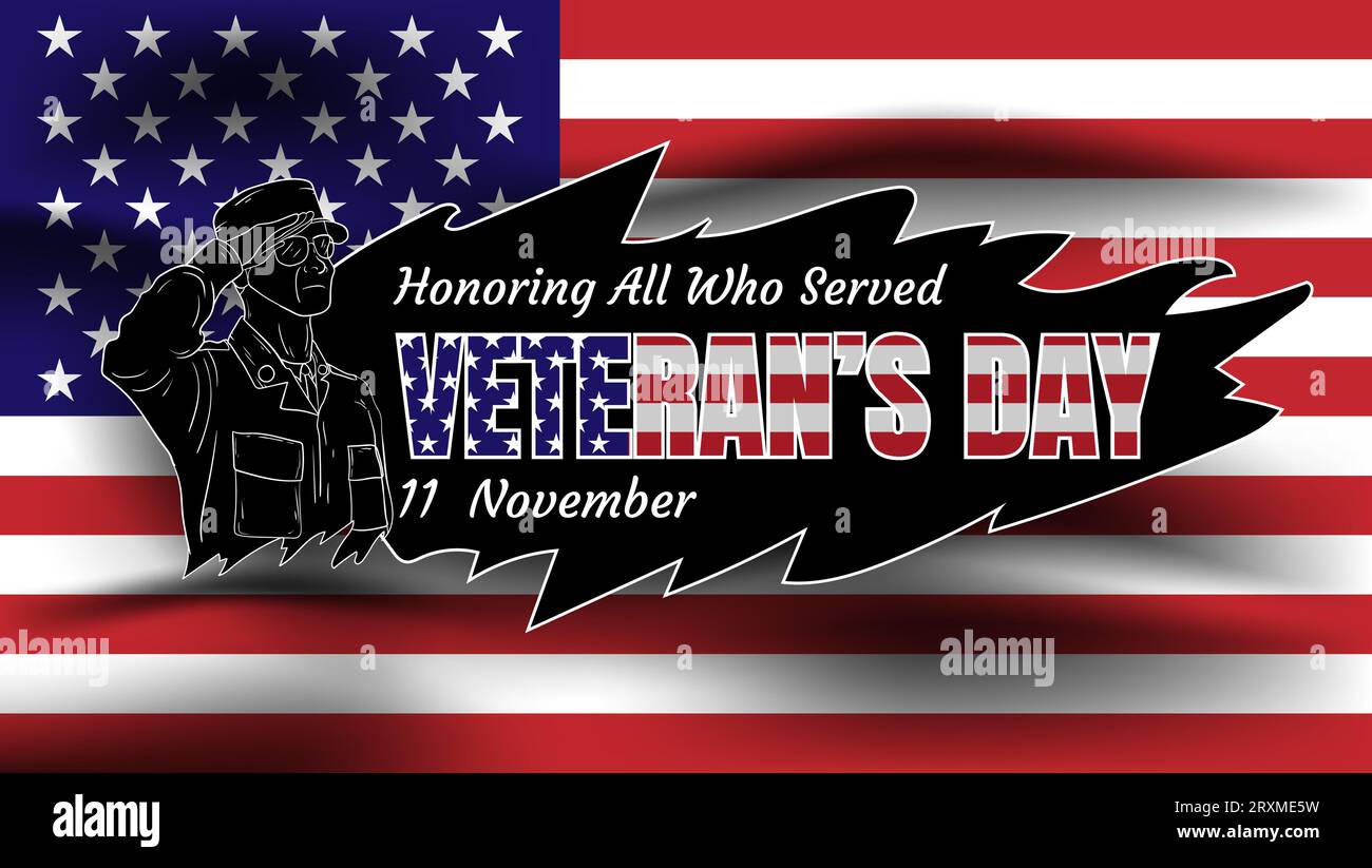 veteran's day banner design with american flag background. vector