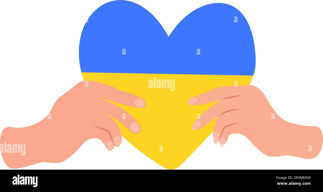 Hands holding blue and yellow  flag in heart shape. No to war in Ukraine. Antiwar concept. Vector illustration Stock Vector