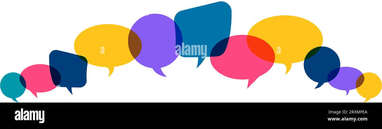 illustration of colored speech bubbles in a row with space for text ...