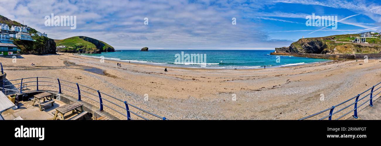 Wide angle view of Portreath Beach, Portreath, England, UK Stock Photo