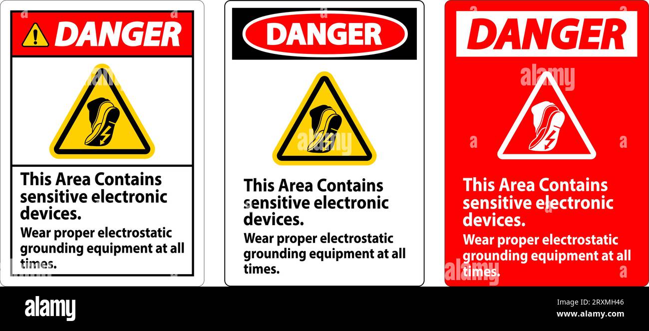 Danger Sign This Area Contains Sensitive Electronic Devices, Wear Proper Electrostatic Grounding