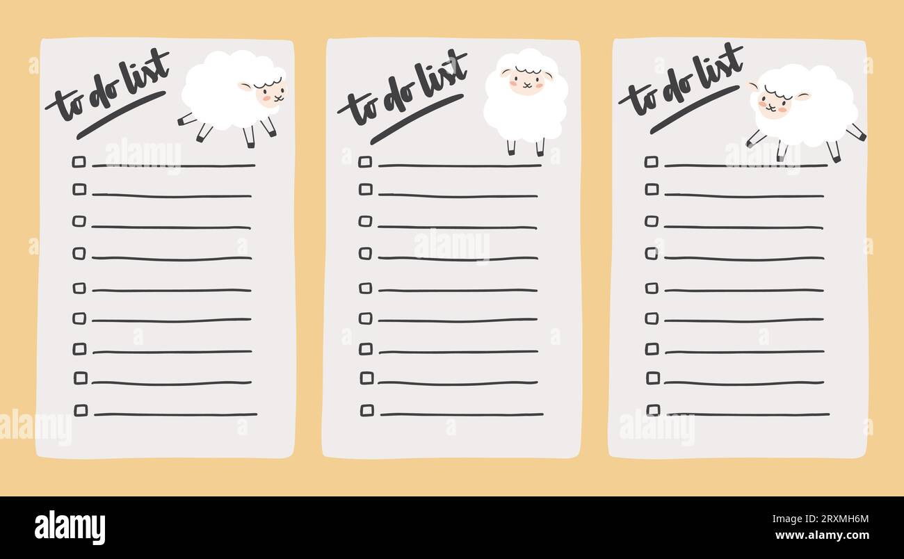 Set collection of to do list template decorated by cute sheep. Cute