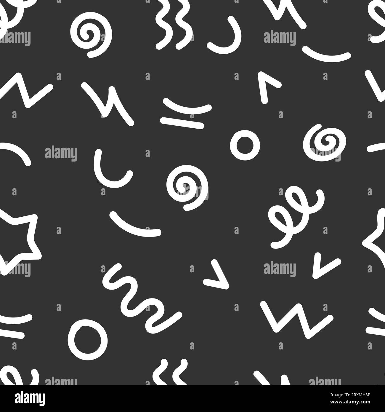 Trendy squiggles 90s style seamless pattern. Simple childish print. For