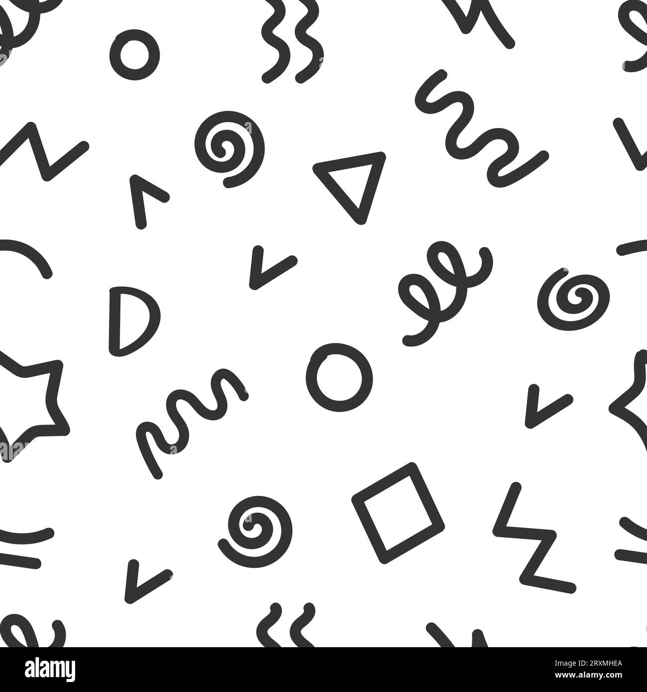 Trendy squiggles 90s style seamless pattern. Simple childish print. For