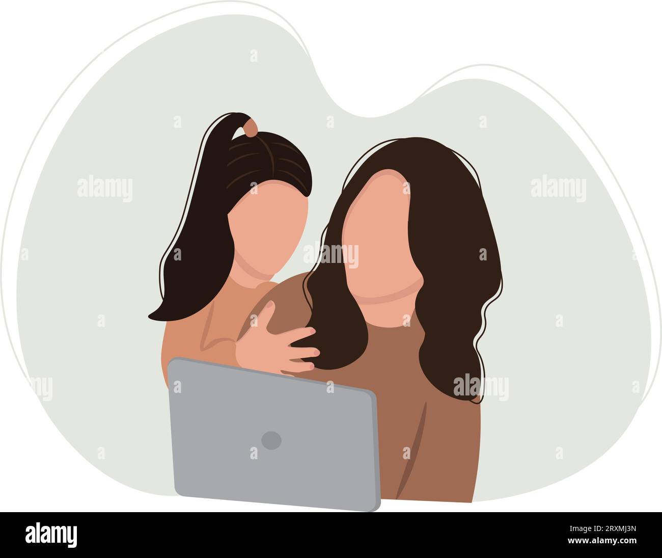 Woman freelancer working from home with child. Single mom taking care of her daughter alone. Single parent family. Vector illustration Stock Vector