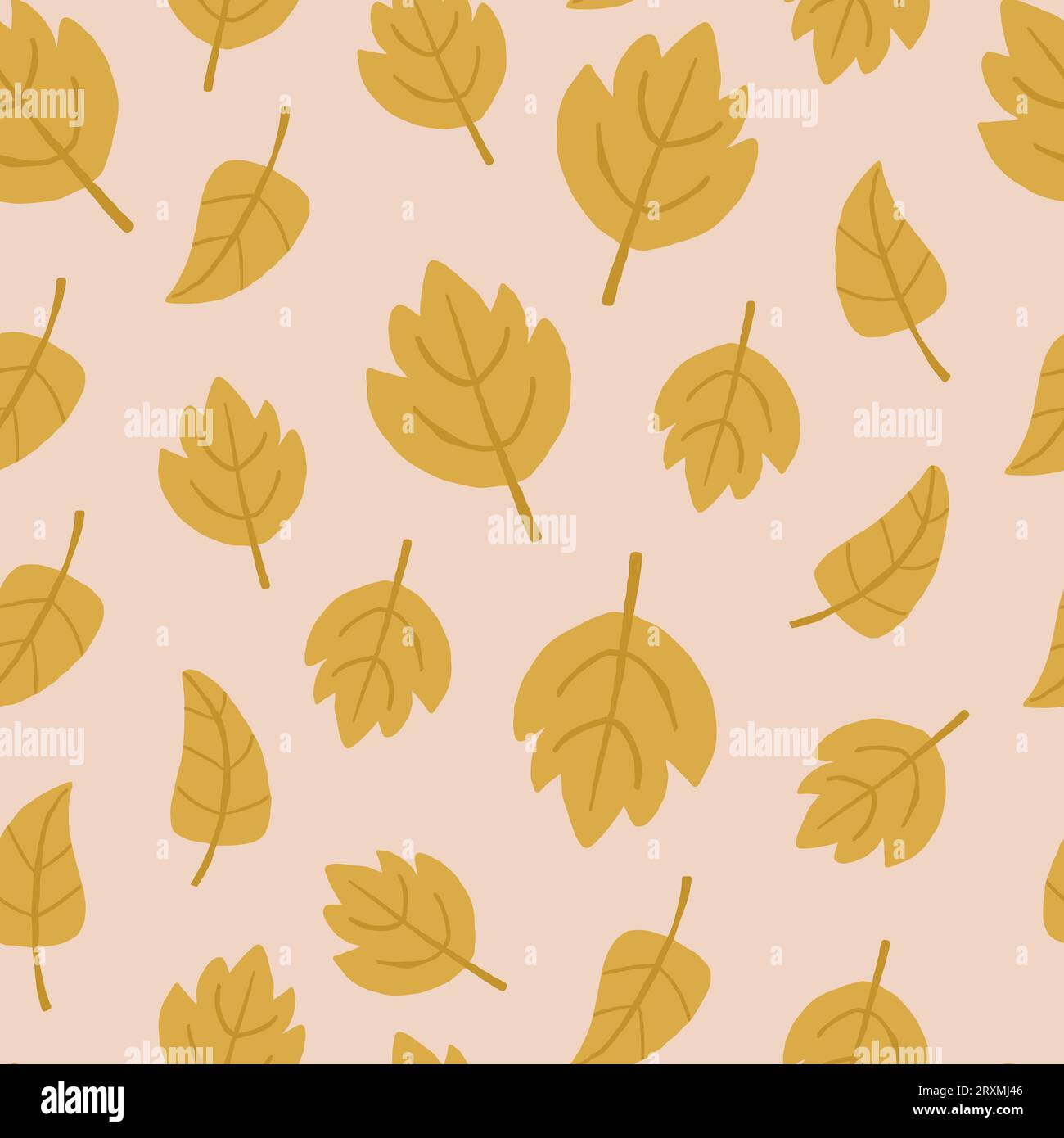 Vector seamless pattern with yellow leaves on beige. Autumn nature pattern. Vector illustration Stock Vector