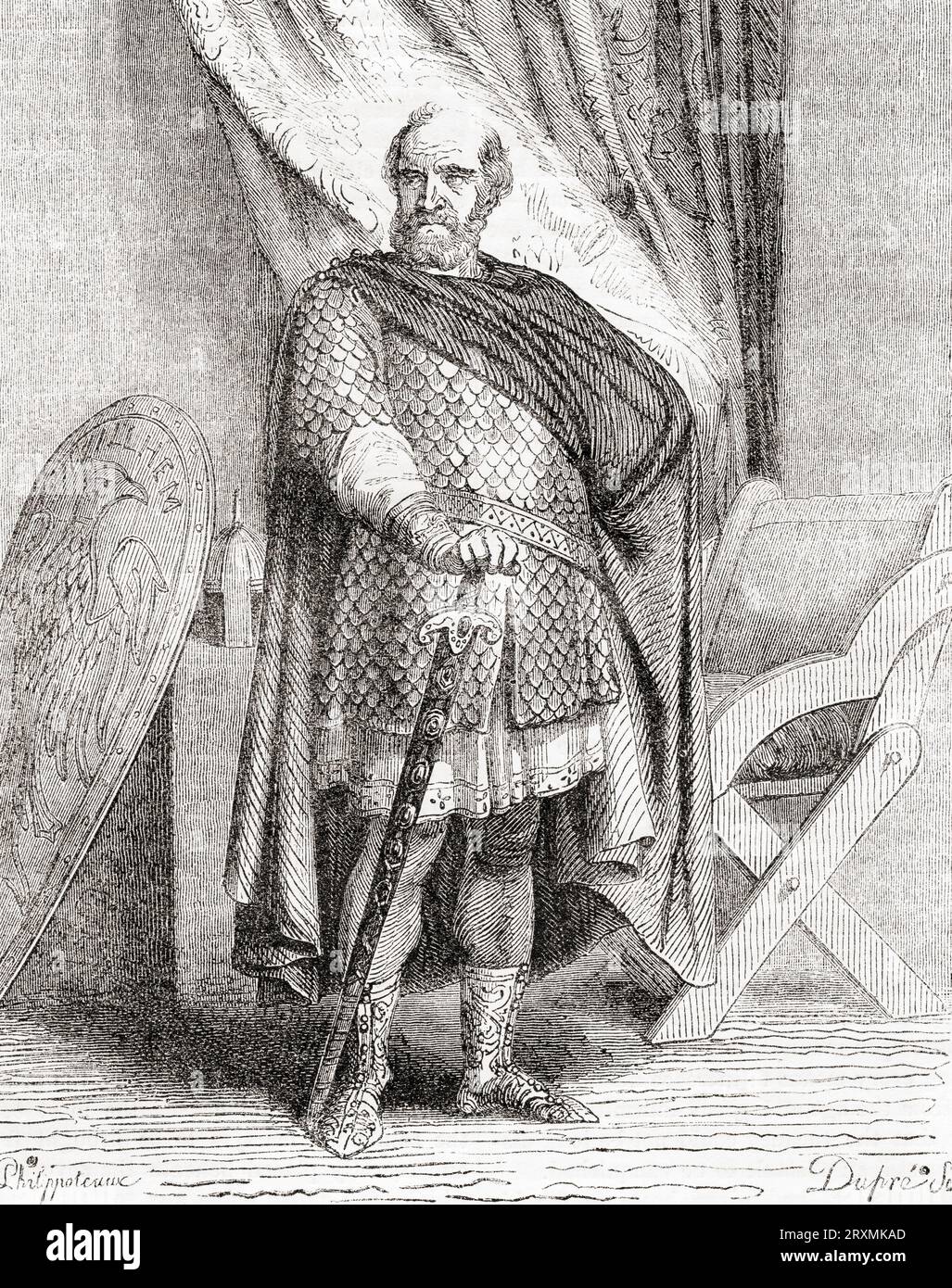 William I, c. 1028 – 1087, aka William the Conqueror and William the Bastard.  First Norman king of England, 1066 - 1087. A descendant of Rollo, he was Duke of Normandy.  From Cassell's Illustrated History of England, published 1857. Stock Photo