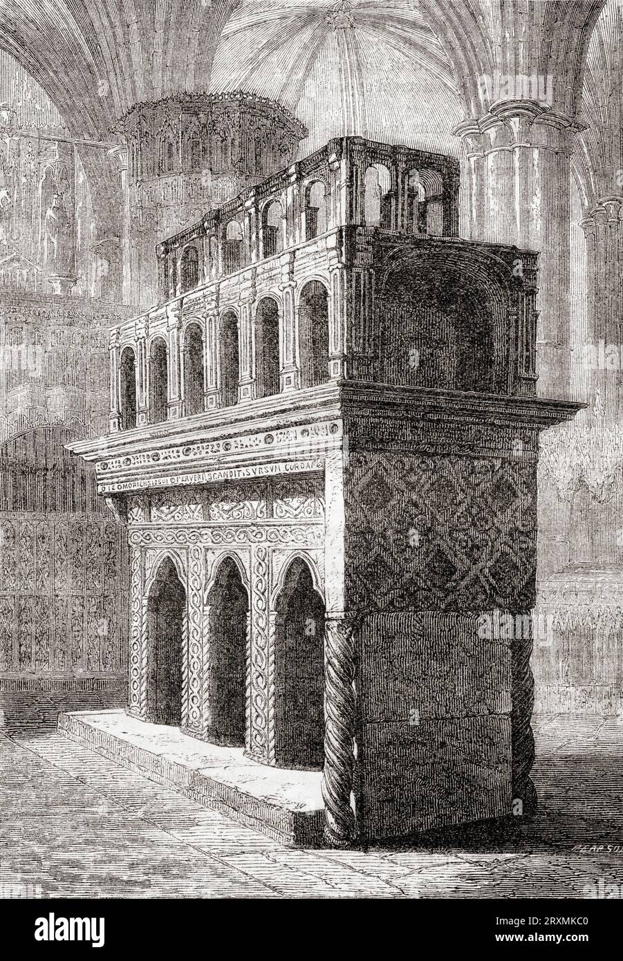 The shrine of King Edward the Confessor, Westminster Abbey, London, England.  From Cassell's Illustrated History of England, published 1857. Stock Photo