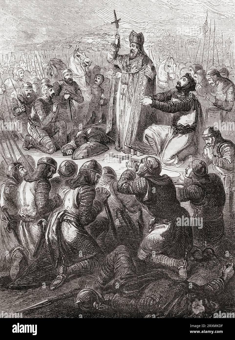 The Norman Thanksgiving after the Battle of Hastings, 1066.  From Cassell's Illustrated History of England, published 1857. Stock Photo