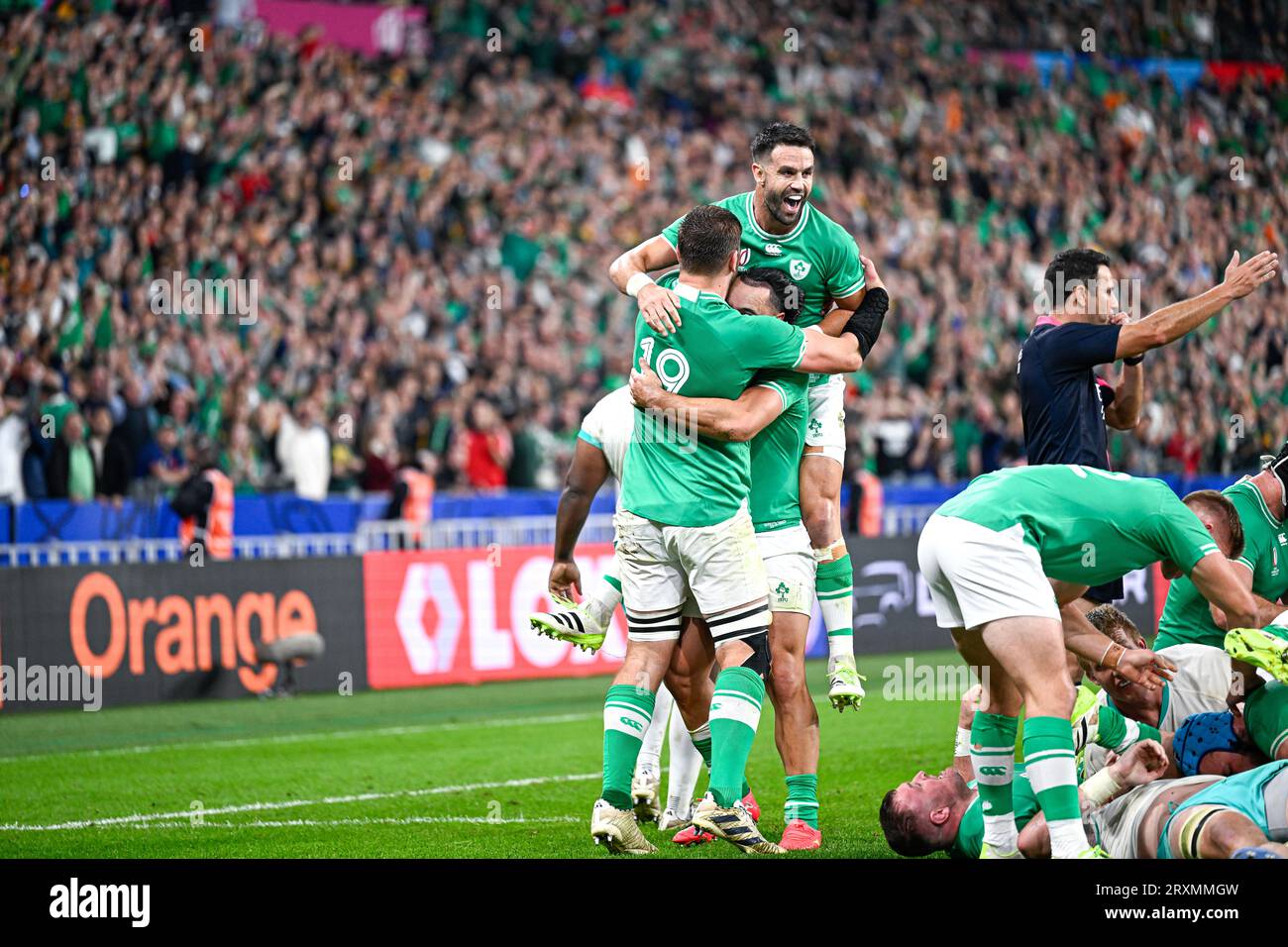 Gerard Conor Murray celebrates victory during the World Cup RWC 2023, rugby union match between South Africa (Springboks) and Ireland on September 23, 2023 at Stade de France in Saint-Denis near Paris. Stock Photo