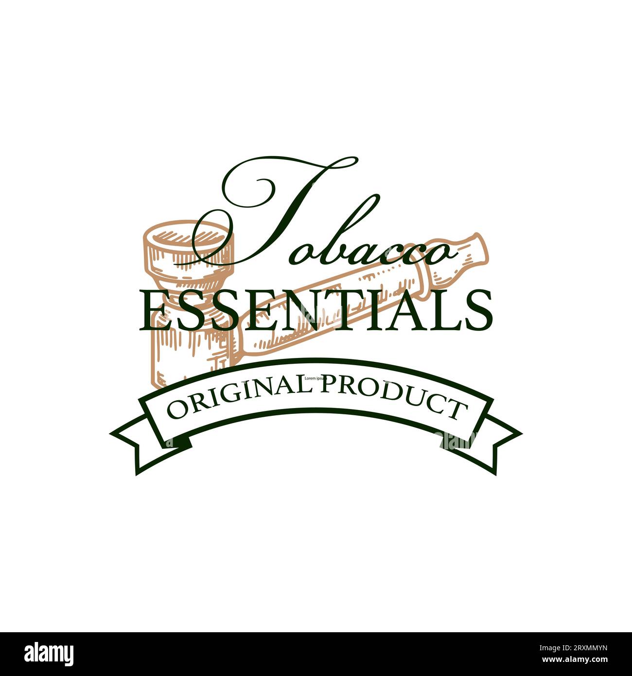 Tobacco shop vintage logo template with hand drawn elements. Vector illustration in sketch style Stock Vector