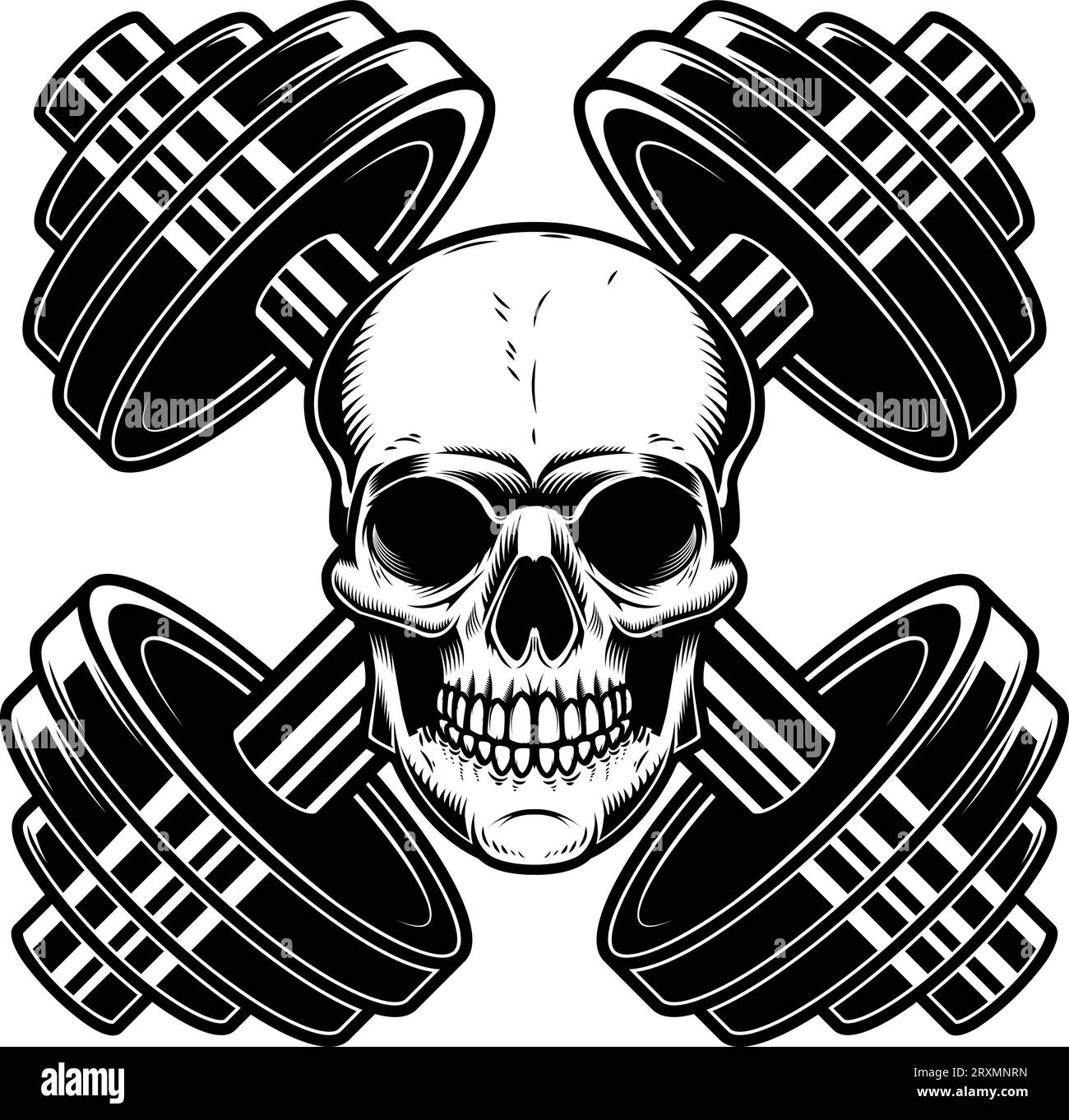 Skull with crossed gym barbells. Gym consept. Design element for logo ...