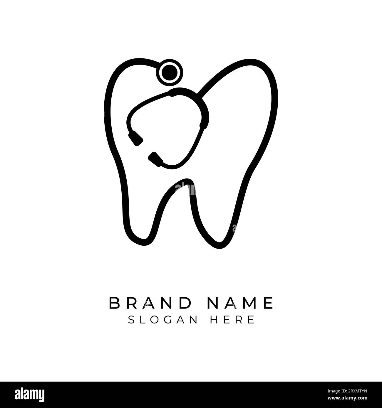 Dental Clinic Logo Tooth in Stethoscope design vector template Linear style. Dentist medical doctor Logotype concept icon Stock Vector