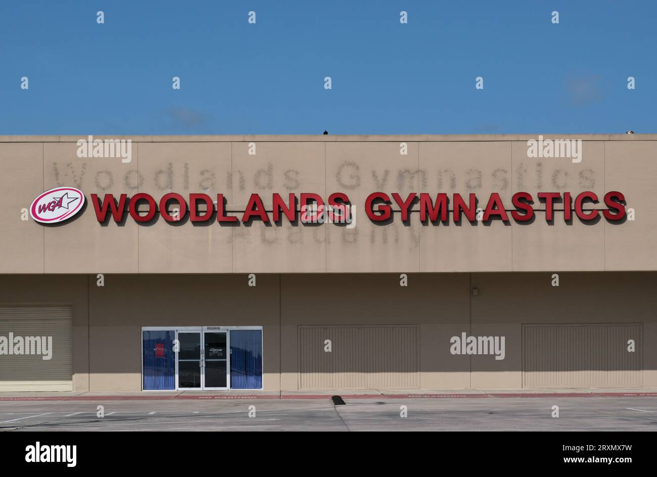 Houston, Texas USA 07-30-2023: Woodlands Gymnastics Academy building storefront exterior in Houston, TX. Local sports and recreation business. Stock Photo
