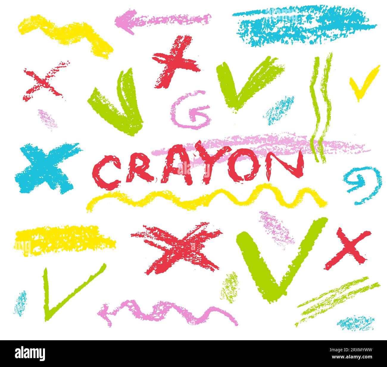 Set of crayon emphasis. strikethrough black charcoal underlines. doodle freehand Group of chalked swirl arrows and frames, diagrams. curved underlines Stock Vector