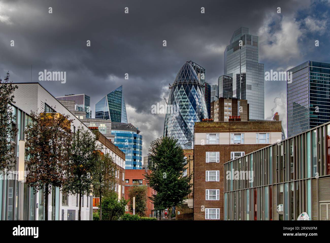 The Gherkin and 22 seen from Commercial Road Spitalfields