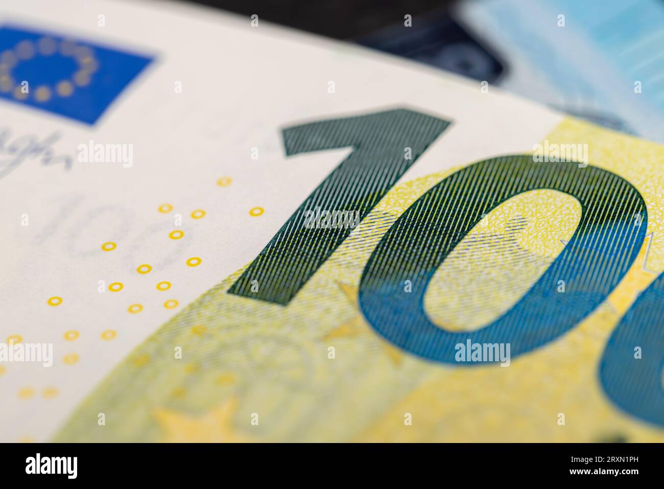 Close-up of the one hundred euro banknote of the European Union ...