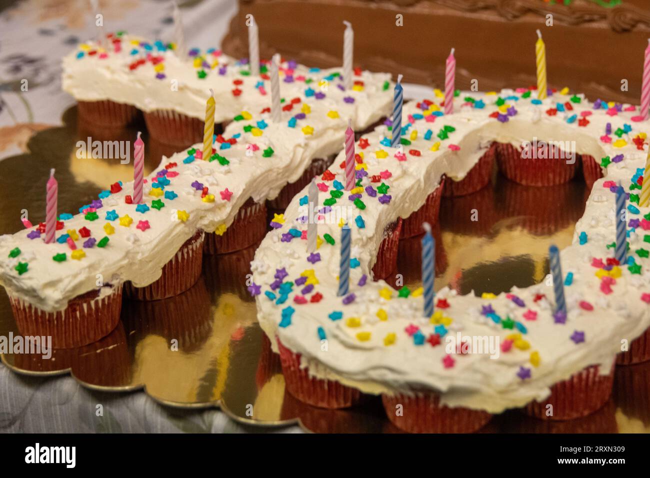 Seventy Cupcakes for a birthday celebration Stock Photo
