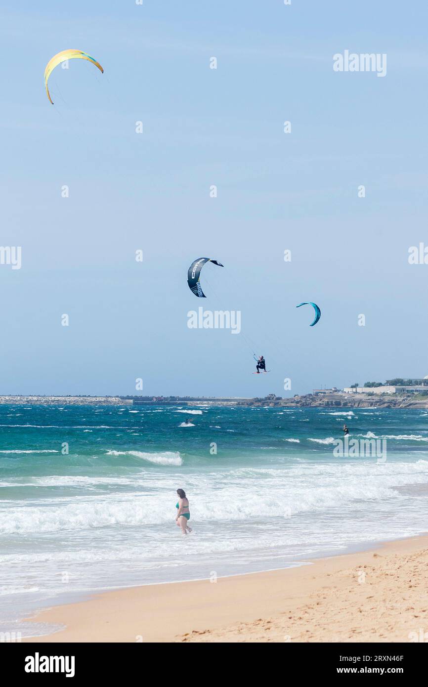 kitesurf at Praia da Foz do Lizandro Ericeira Portugal Stock Photo